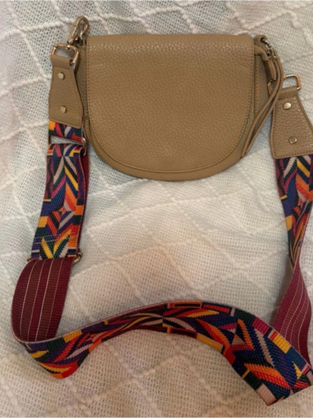 Shiraleah Tan Leather Crossbody Bag with Colorful Adjustable Strap